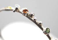 Sterling Silver Keum-Boo Bangle - Pink Tourmaline, Green Sapphire, Orange Sapphire