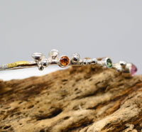 Sterling Silver Keum-Boo Bangle - Pink Tourmaline, Green Sapphire, Orange Sapphire