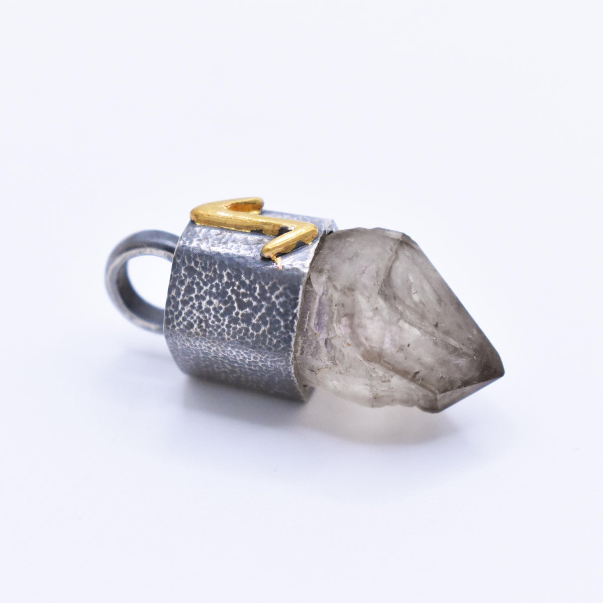 Handmade Brandberg Oxidised and Hammered Fine Silver and 24ct Gold Rune Pendant