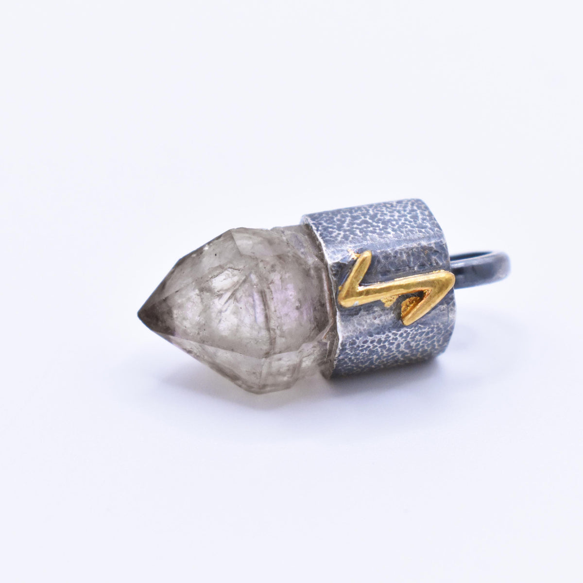 Handmade Brandberg Oxidised and Hammered Fine Silver and 24ct Gold Rune Pendant