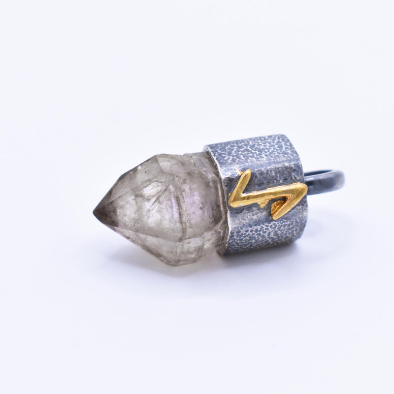 Handmade Brandberg Oxidised and Hammered Fine Silver and 24ct Gold Rune Pendant