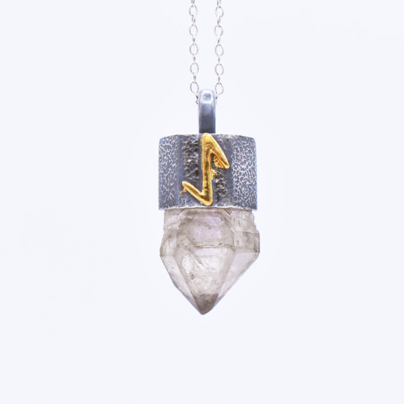Handmade Brandberg Oxidised and Hammered Fine Silver and 24ct Gold Rune Pendant