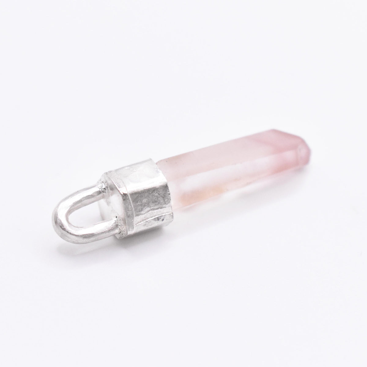Handmade Lithium Quartz Crystal Hammered Silver Pendant