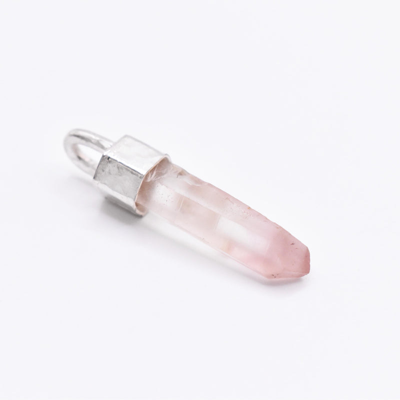 Handmade Lithium Quartz Crystal Hammered Silver Pendant