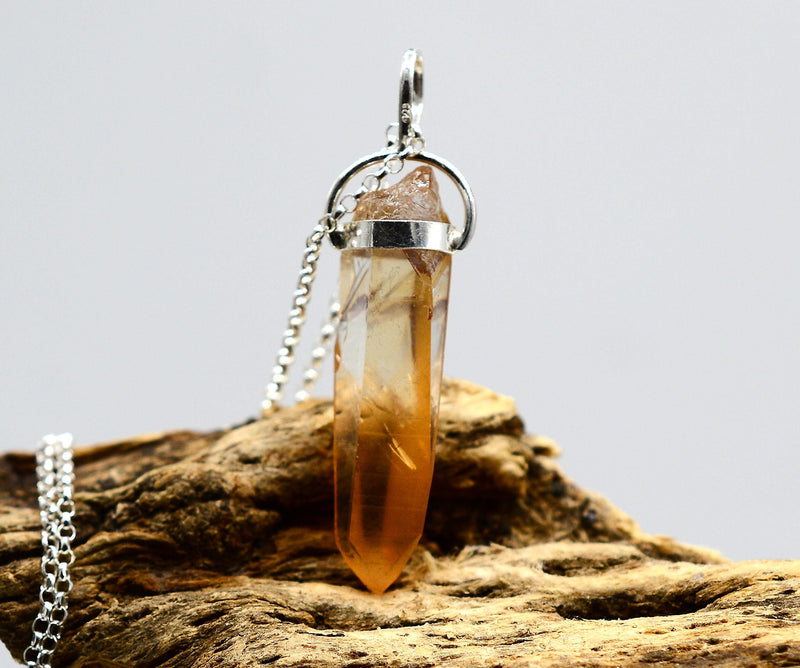 Golden Lemurian Transmitter Silver Pendant