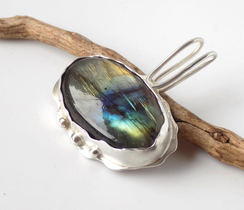 Blue-Flash Labradorite Sterling Silver Pendant - Handmade