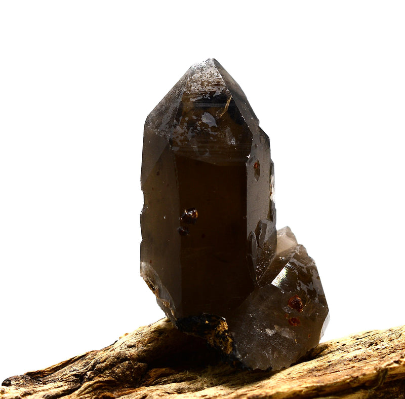 Spessartine Garnets on Self-Healed Smokey Quartz