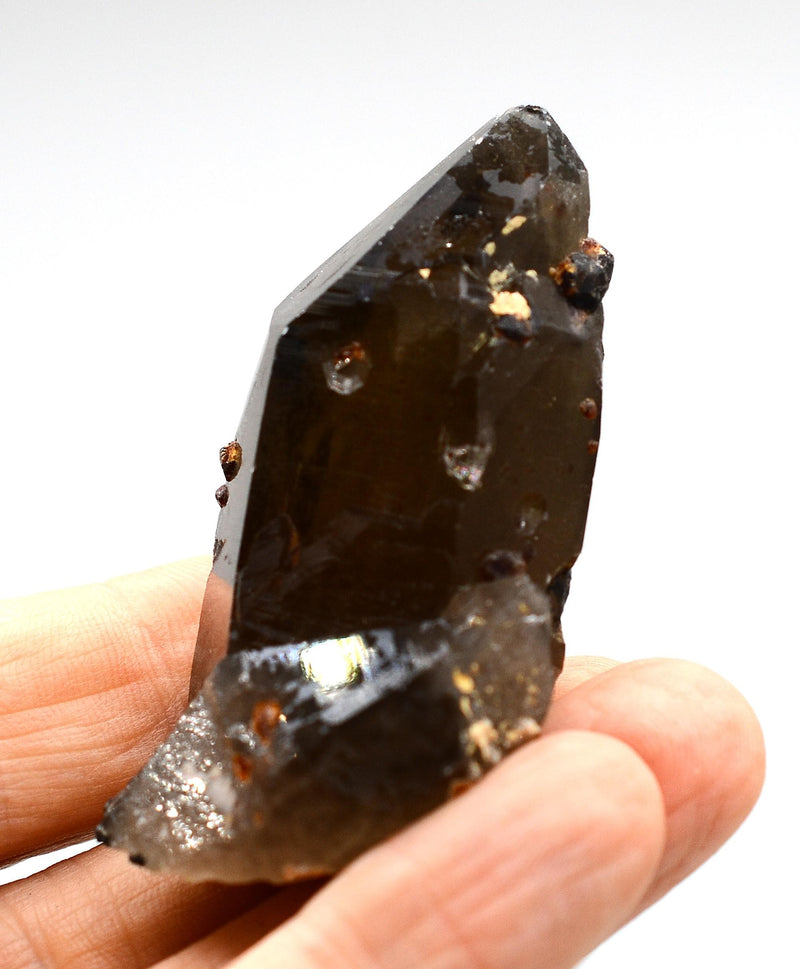 Spessartine Garnets on Self-Healed Smokey Quartz