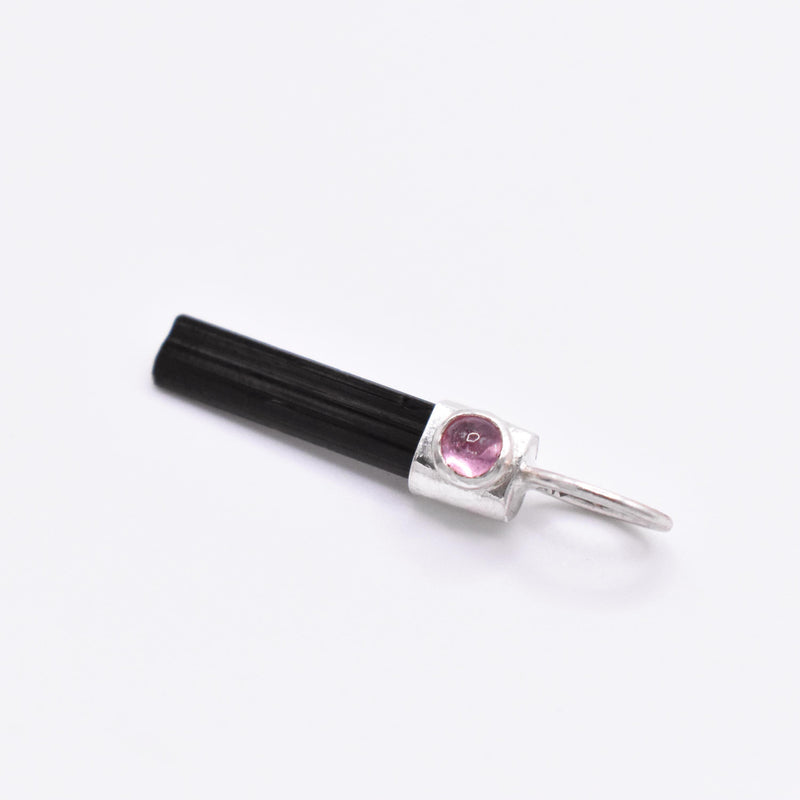 Handmade Black and Pink Tourmaline Sterling Silver Pendant