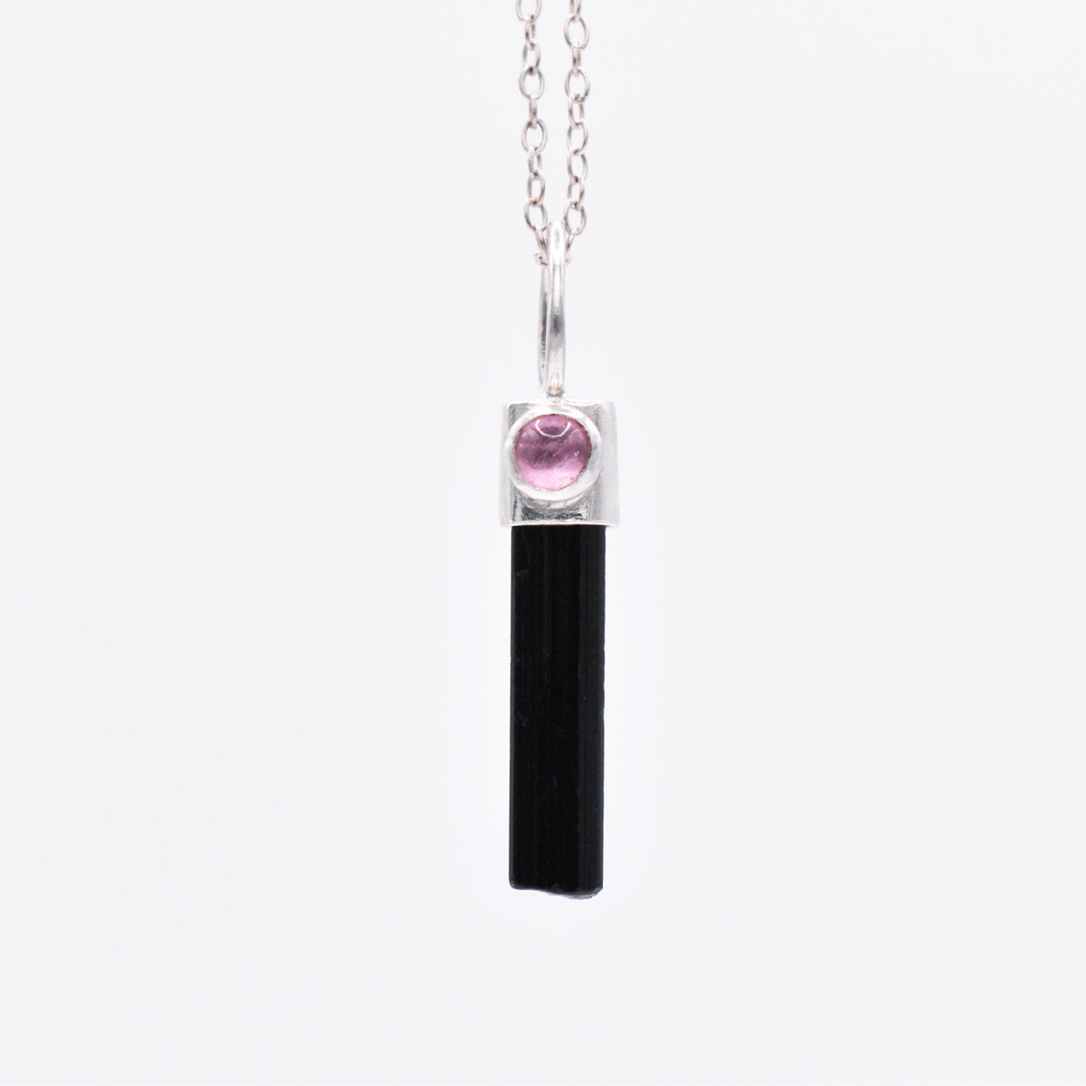 Handmade Black and Pink Tourmaline Sterling Silver Pendant