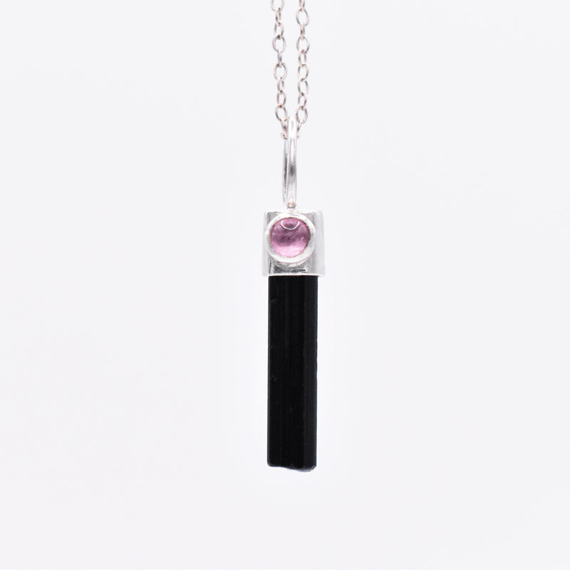 Handmade Black and Pink Tourmaline Sterling Silver Pendant