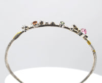 Sterling Silver Keum-Boo Bangle - Pink Tourmaline, Green Sapphire, Orange Sapphire