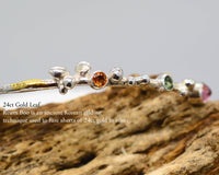 Sterling Silver Keum-Boo Bangle - Pink Tourmaline, Green Sapphire, Orange Sapphire