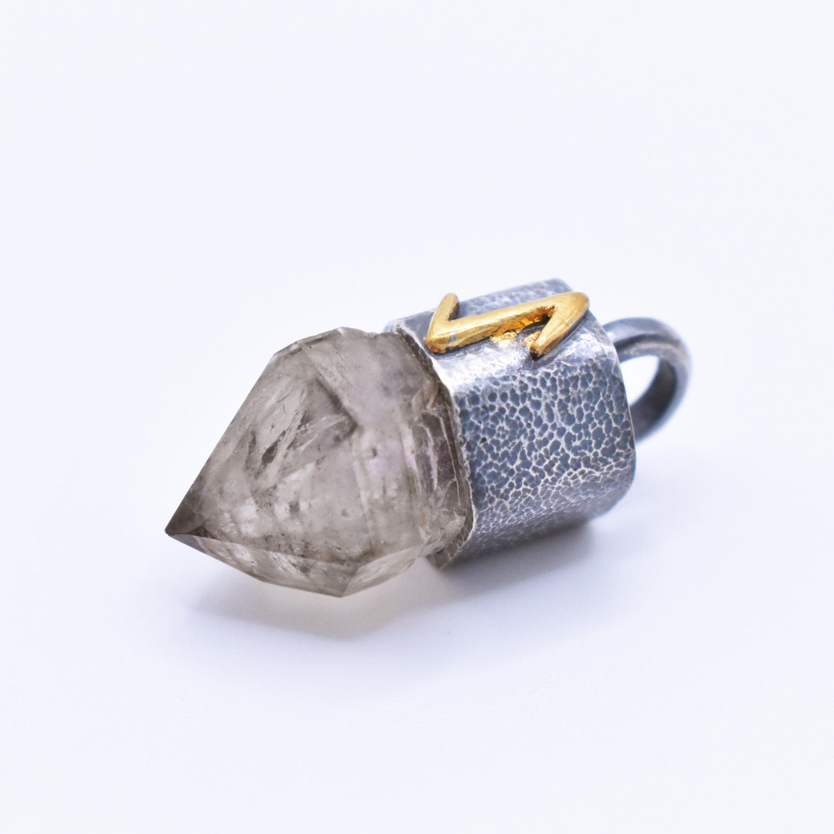 Handmade Brandberg Oxidised and Hammered Fine Silver and 24ct Gold Rune Pendant