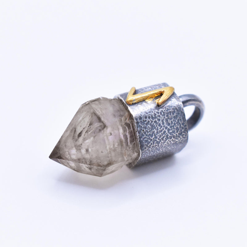 Handmade Brandberg Oxidised and Hammered Fine Silver and 24ct Gold Rune Pendant