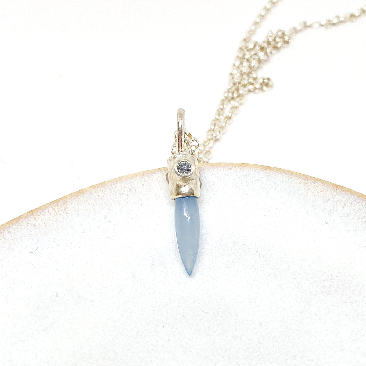 Handmade Blue Chalcedony and Sapphire Silver Pendant
