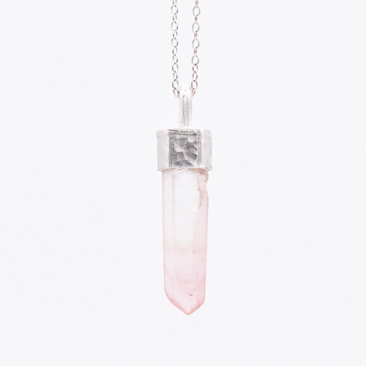 Handmade Lithium Quartz Crystal Hammered Silver Pendant