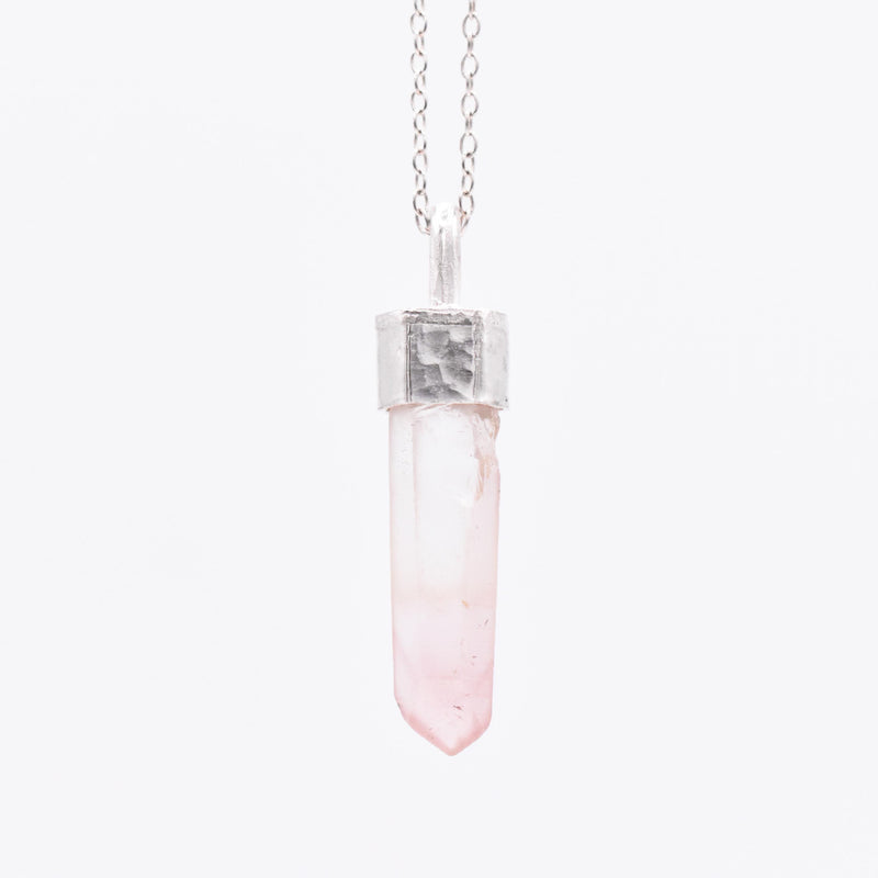 Handmade Lithium Quartz Crystal Hammered Silver Pendant