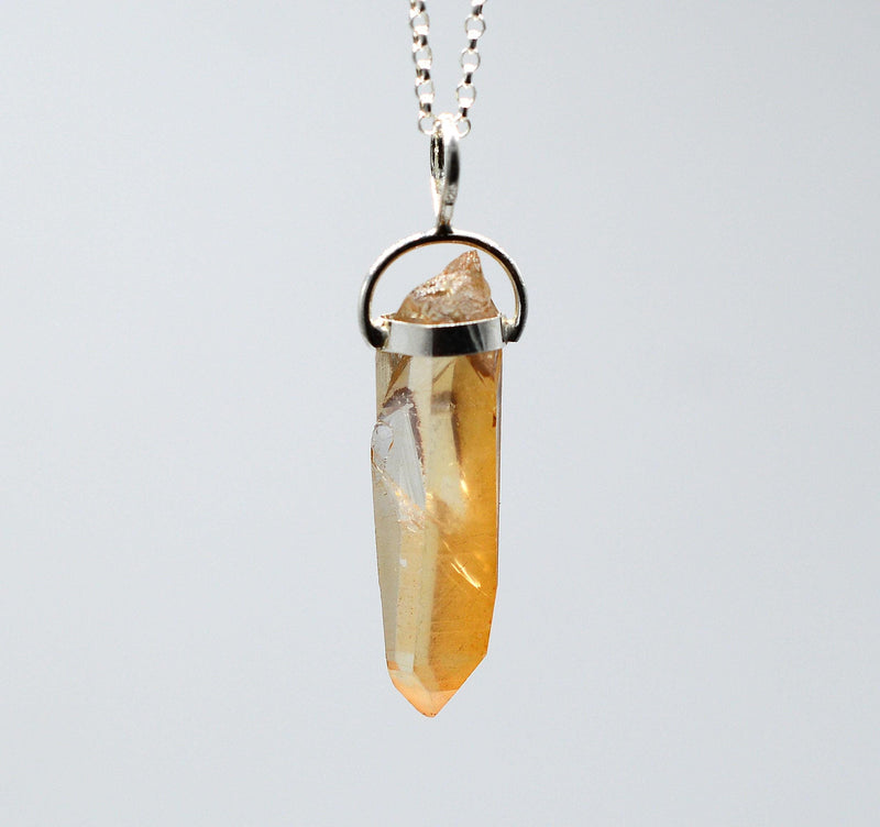 Golden Lemurian Transmitter Silver Pendant