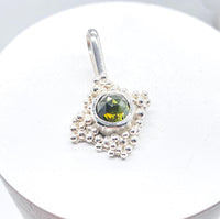 Green Tourmaline Silver Granulation Pendant Handmade