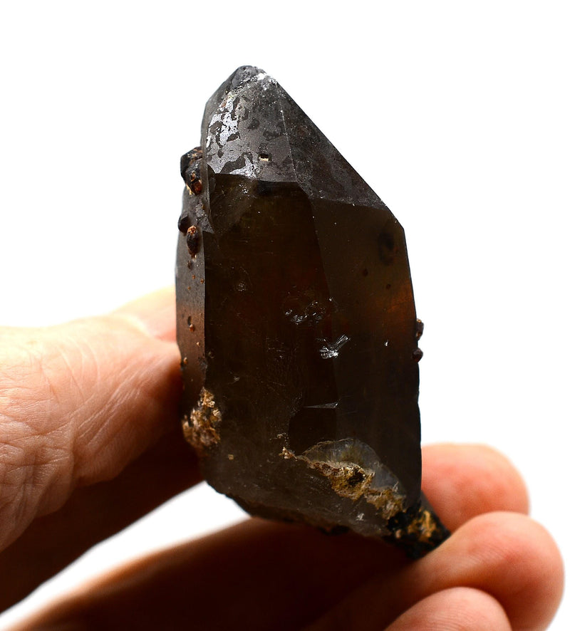 Spessartine Garnets on Self-Healed Smokey Quartz