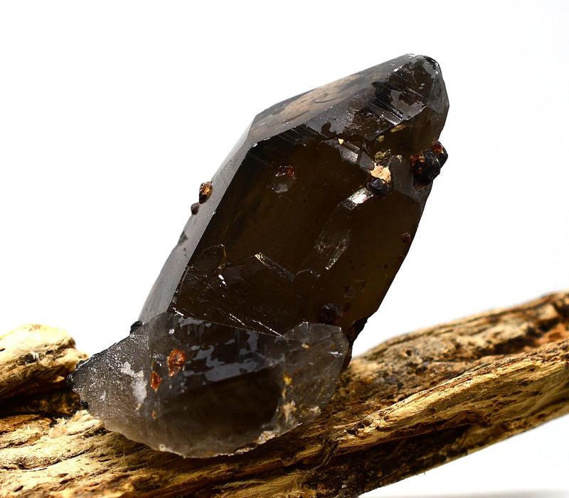 Spessartine Garnets on Self-Healed Smokey Quartz