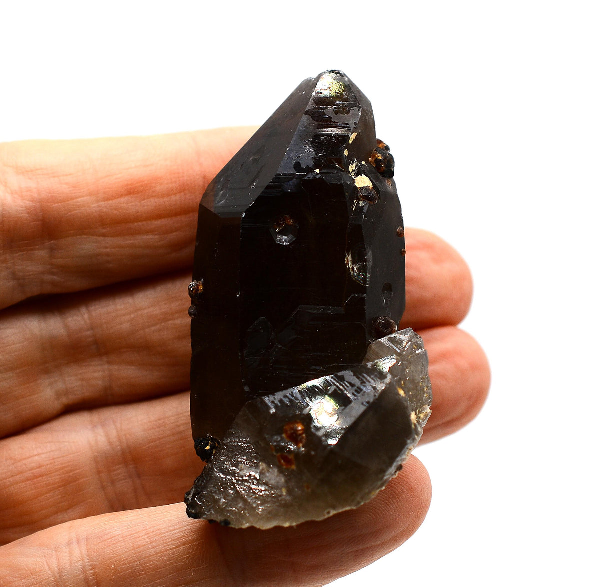 Spessartine Garnets on Self-Healed Smokey Quartz