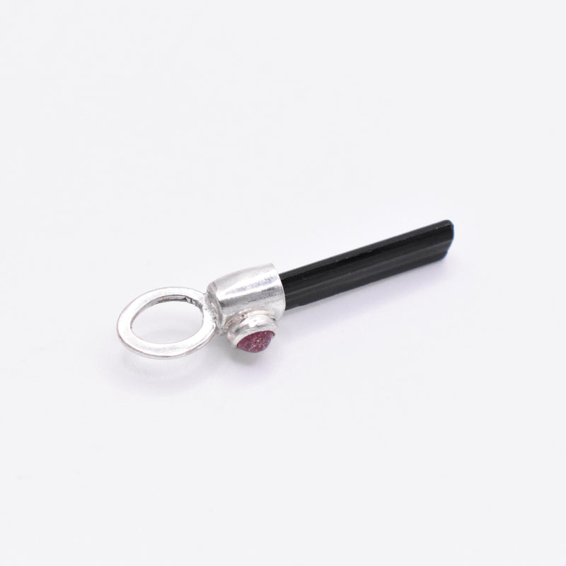 Handmade Black and Pink Tourmaline Sterling Silver Pendant