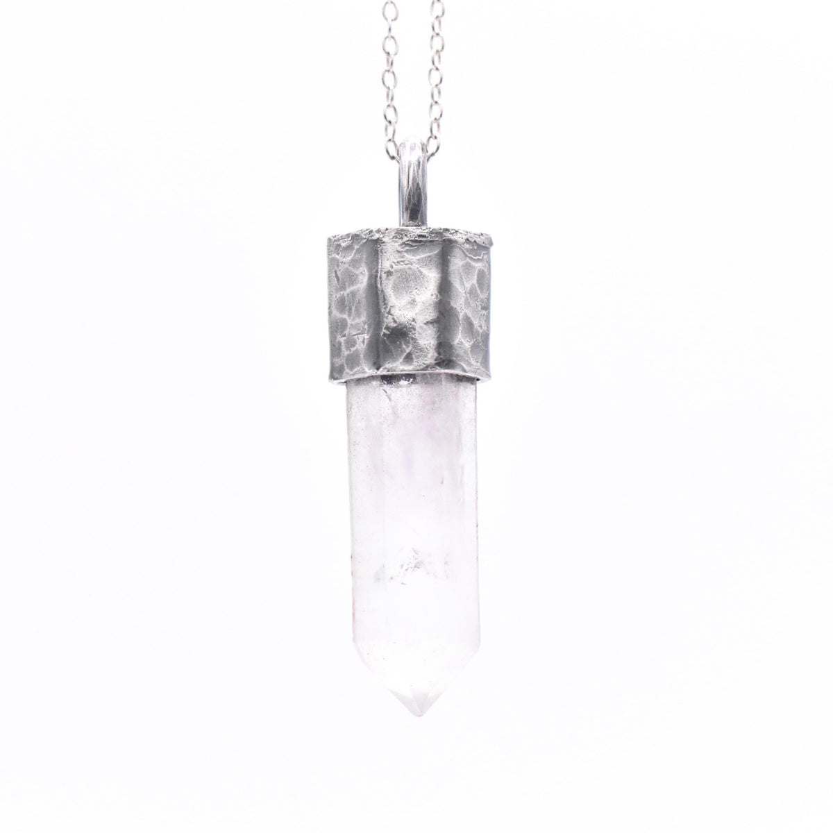 Handmade Brandberg Quartz Oxidised and Hammered Sterling Silver Pendant