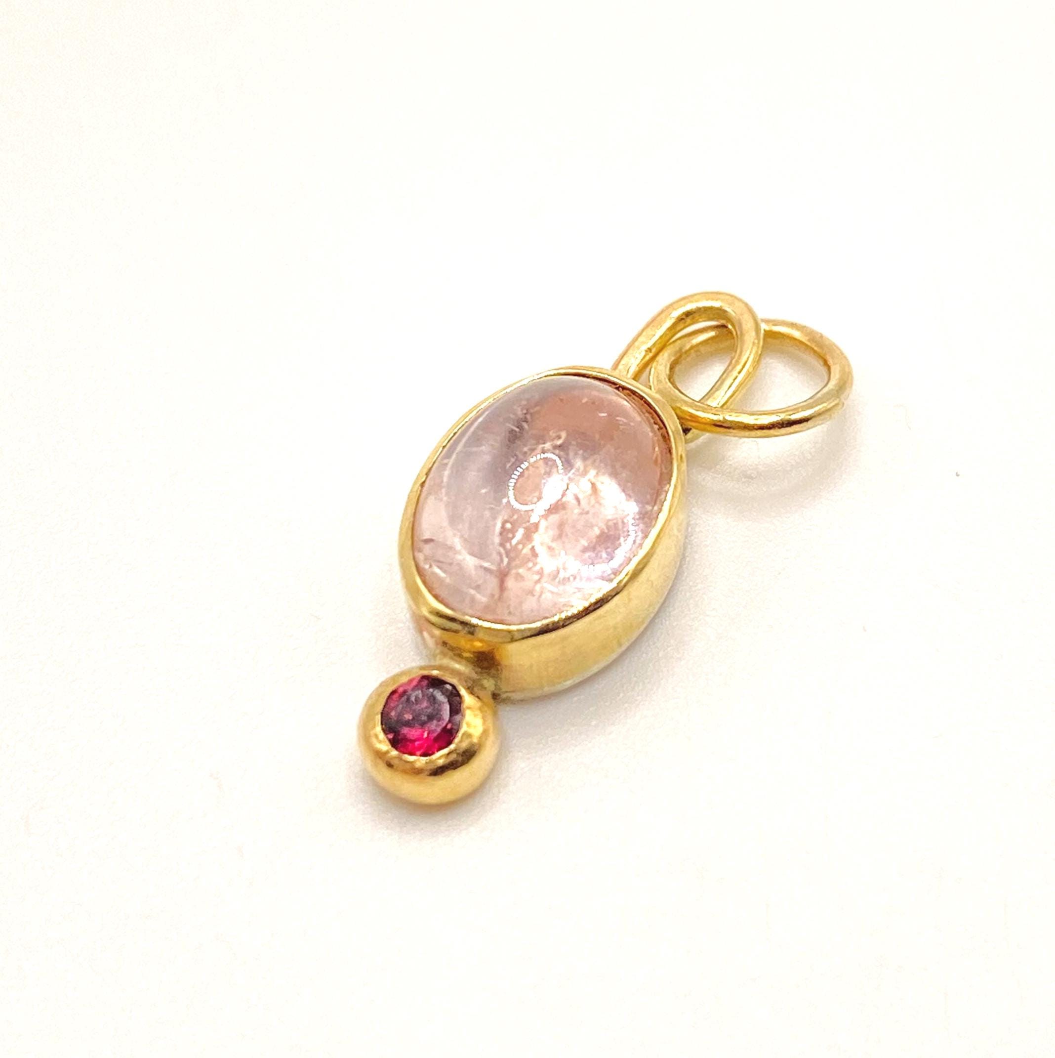 Morganite and Garnet Gold and Silver Pendant