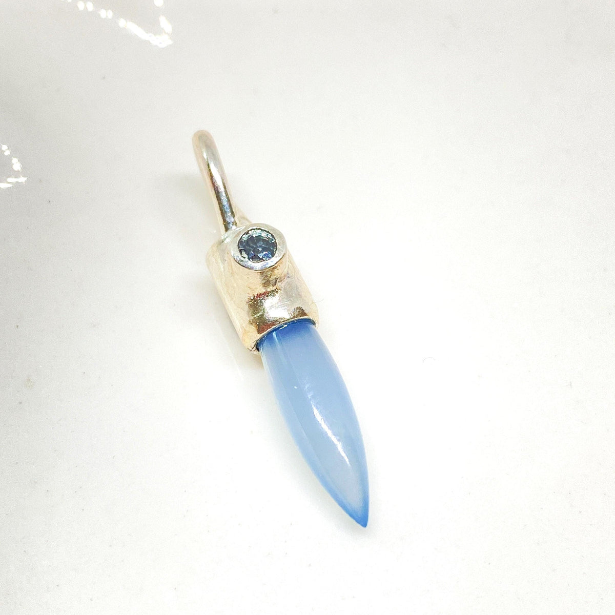 Handmade Blue Chalcedony and Sapphire Silver Pendant