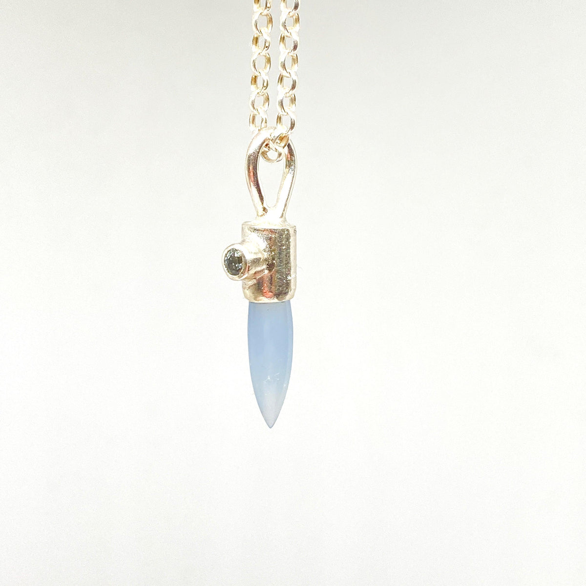 Handmade Blue Chalcedony and Sapphire Silver Pendant