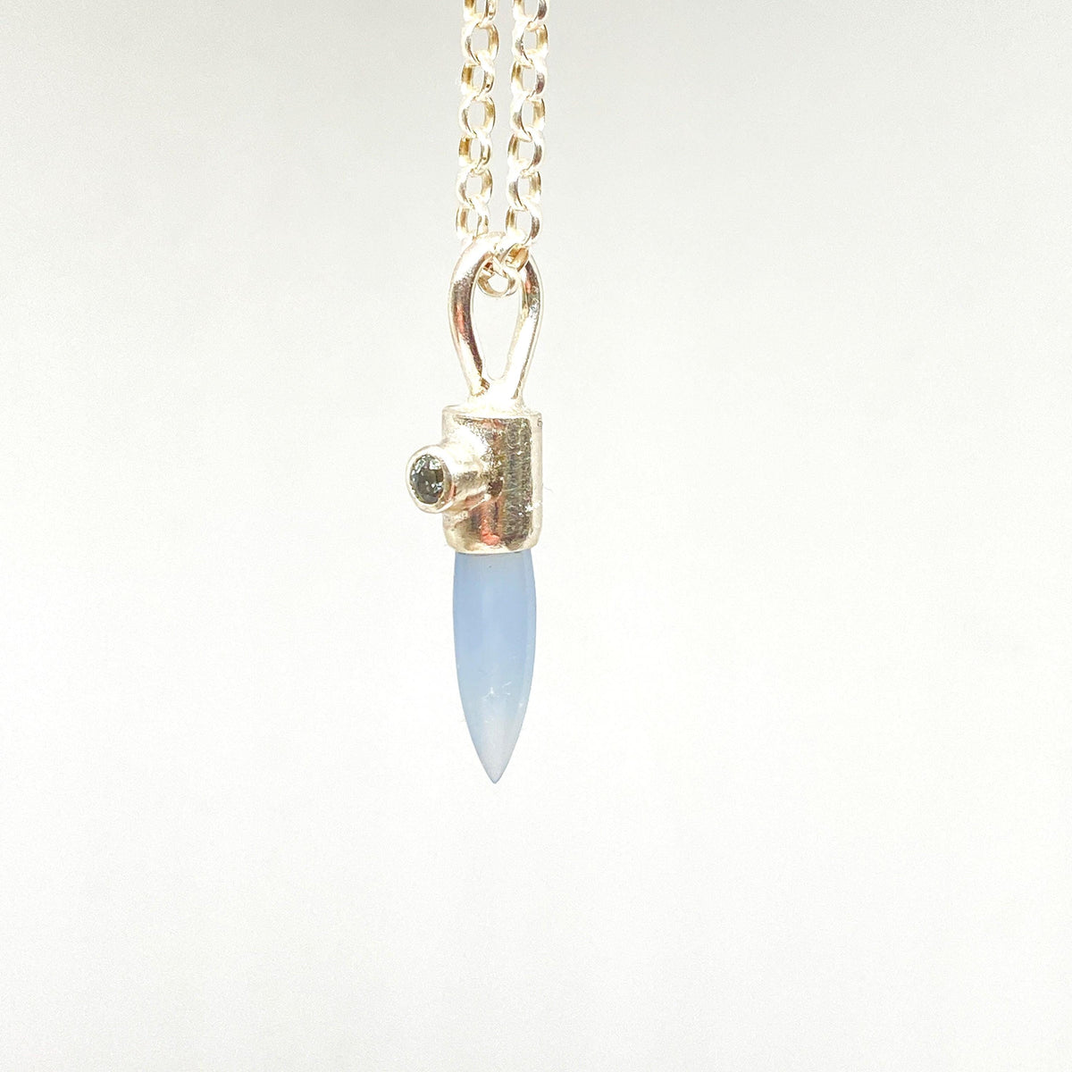 Handmade Blue Chalcedony and Sapphire Silver Pendant