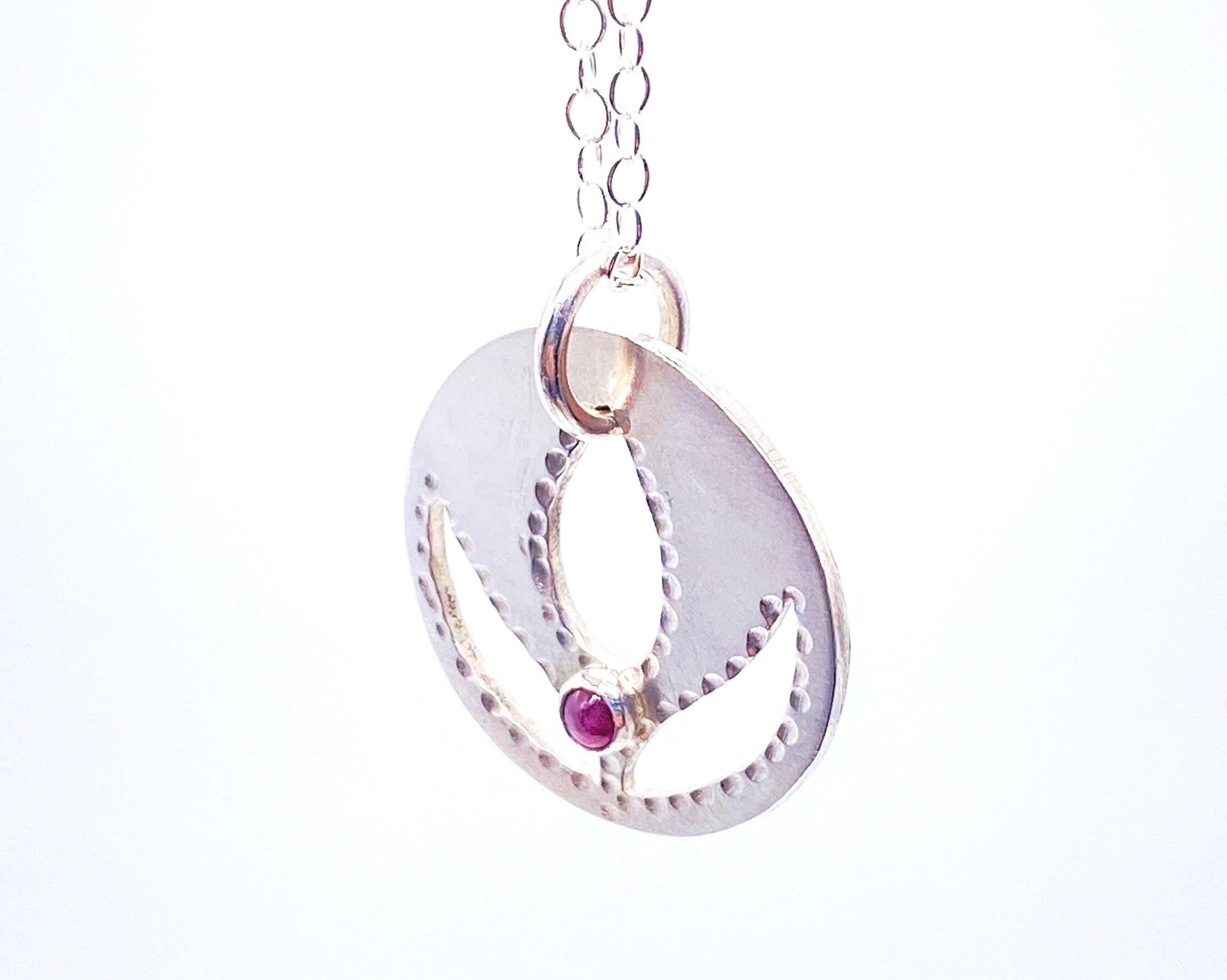 Ruby Lotus Pendant Handmade in Sterling Silver: Handmade Natural Gemstone Jewellery