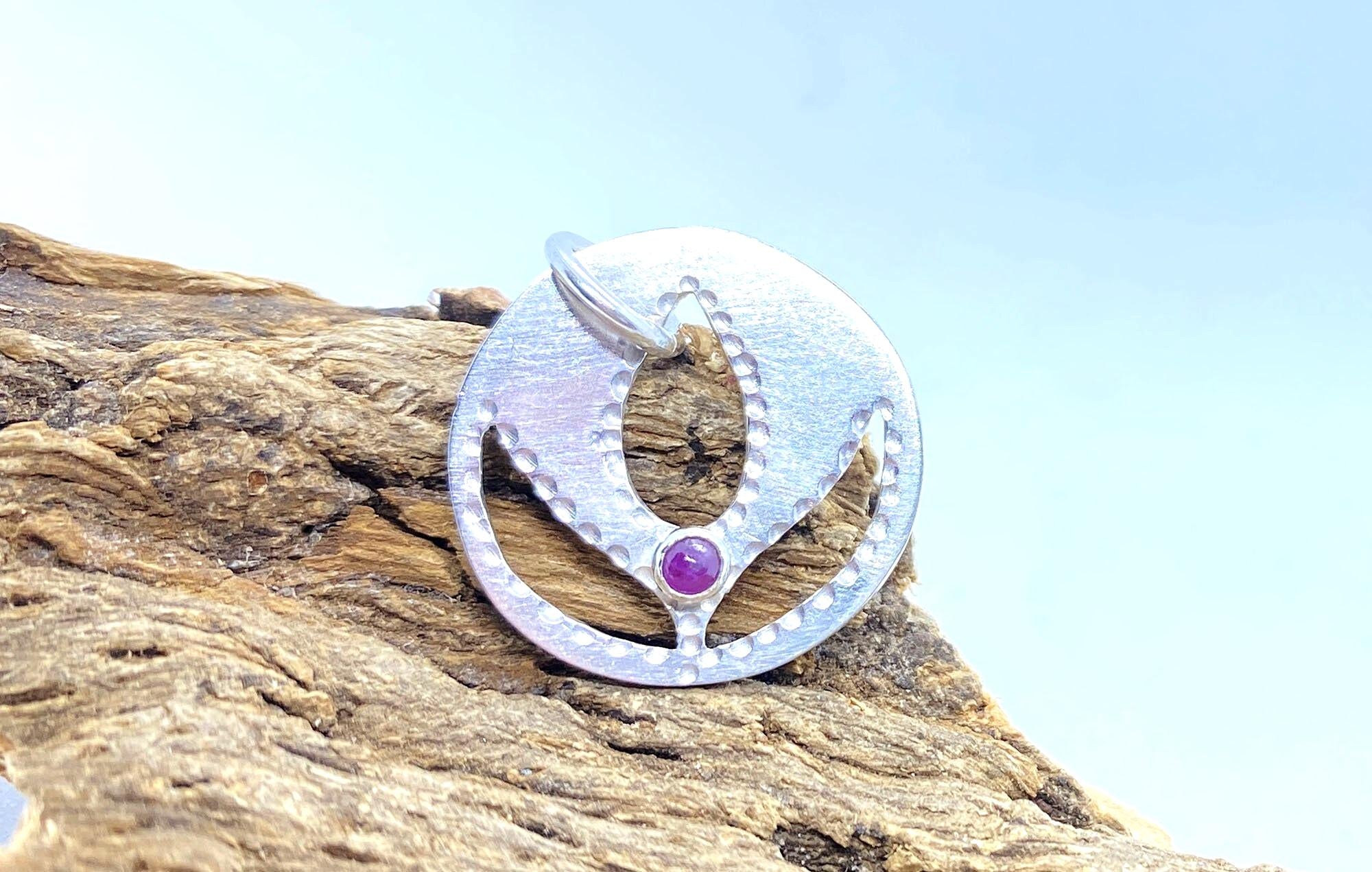 Ruby Lotus Pendant Handmade in Sterling Silver