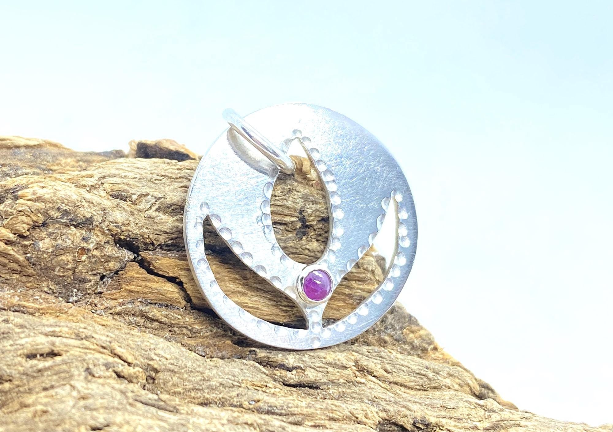 Ruby Lotus Pendant Handmade in Sterling Silver