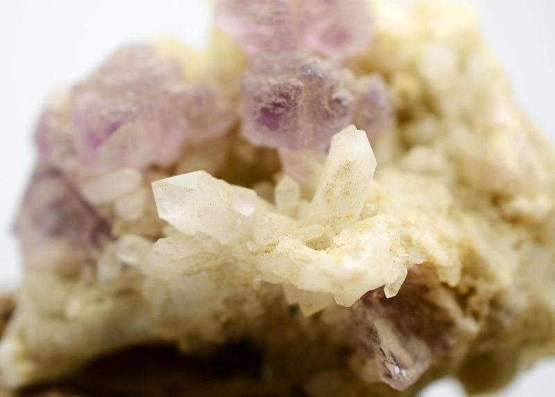Purple Fluorite Crystals on Quartz Cluster