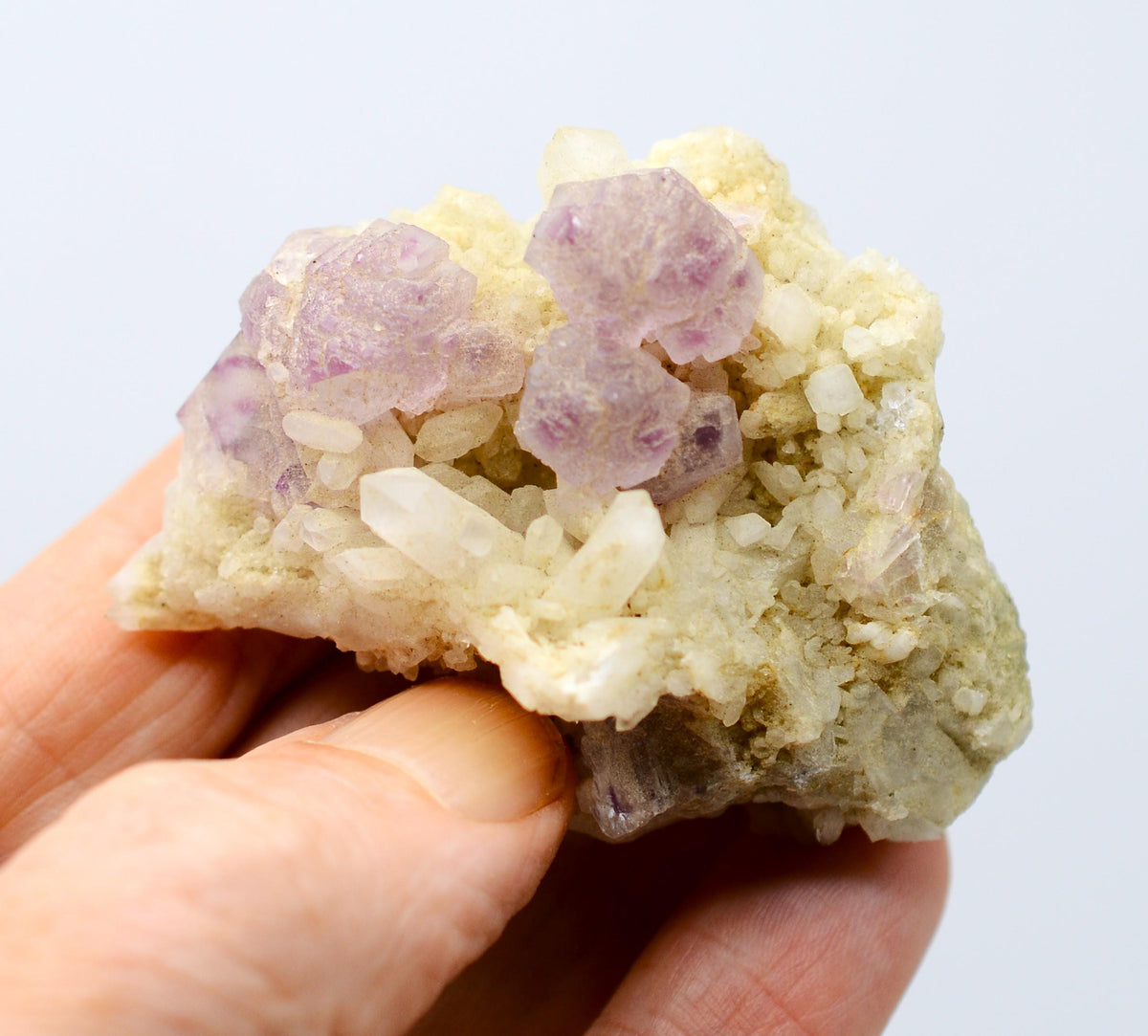 Purple Fluorite Crystals on Quartz Cluster