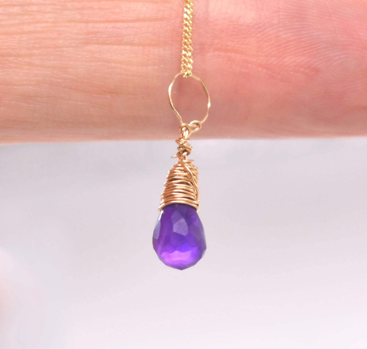 Amethyst Wire Wrapped Gold Necklace