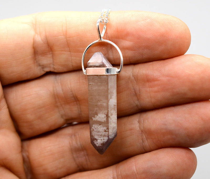 Lithium Quartz DT Phantom Silver Pendant