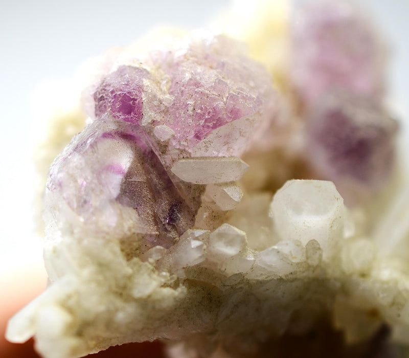 Purple Fluorite Crystals on Quartz Cluster