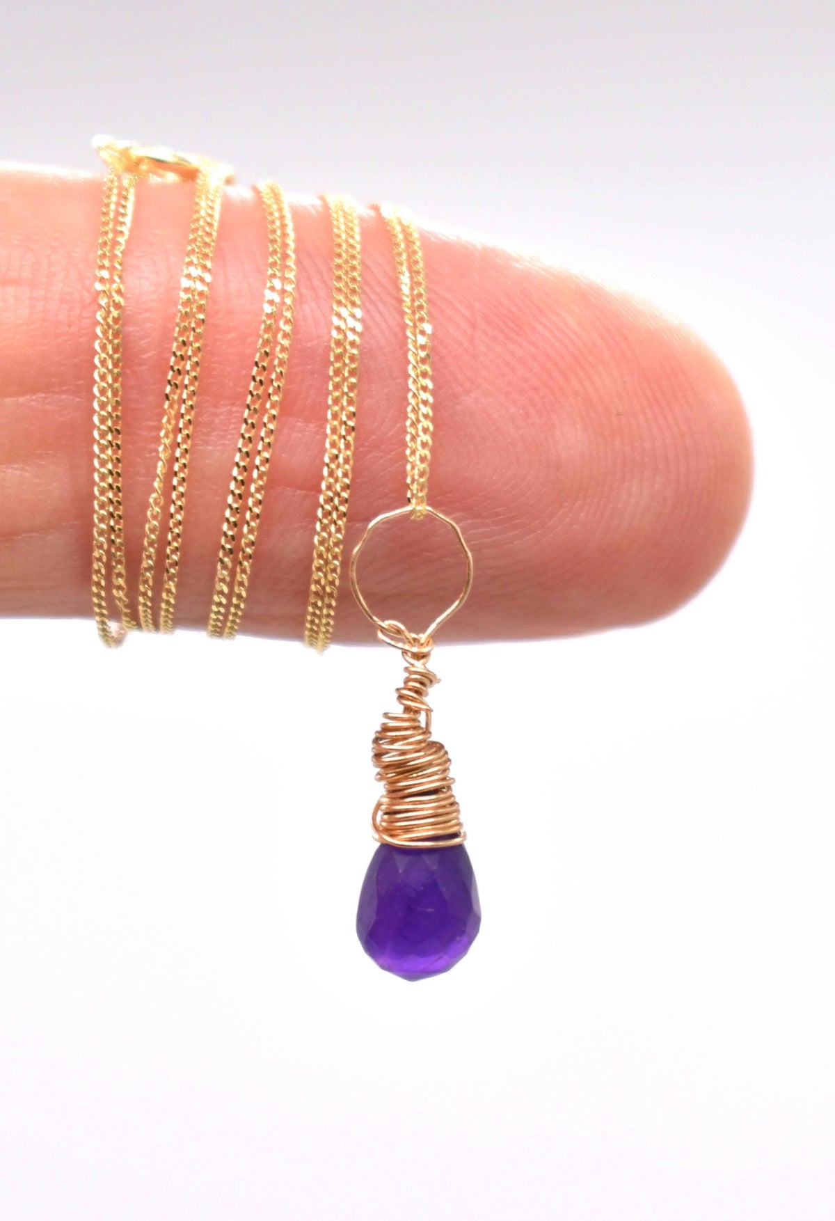 Amethyst Wire Wrapped Gold NecklaceAmethyst Wire Wrapped Gold Necklace