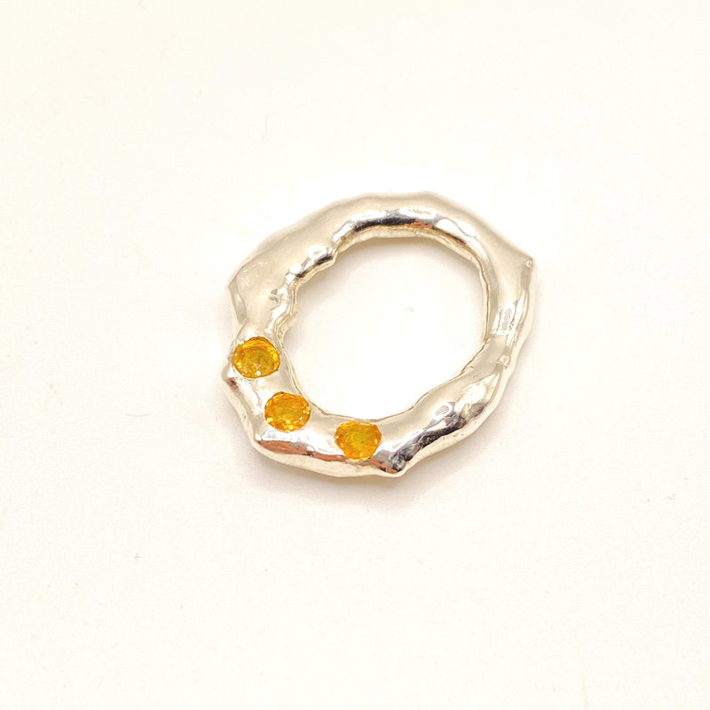 Molten Sterling Silver Yellow Sapphire Halo Pendant