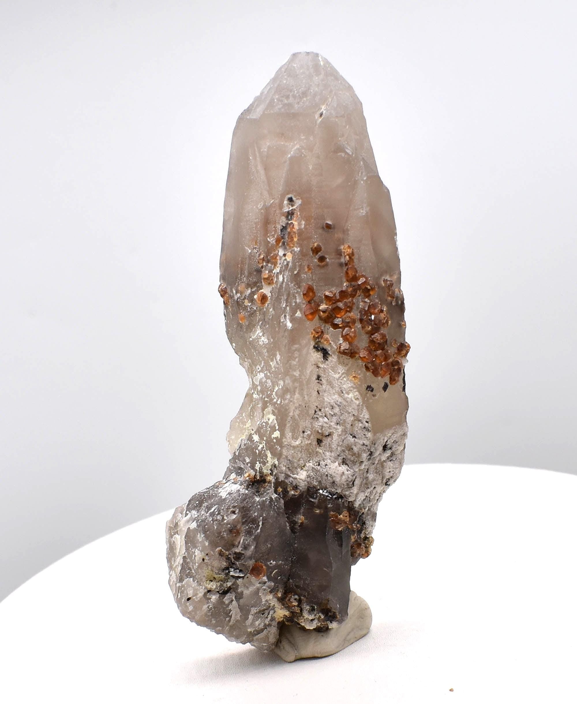Spessartine Garnets on Self-Healed Smoky Manifestation Quartz