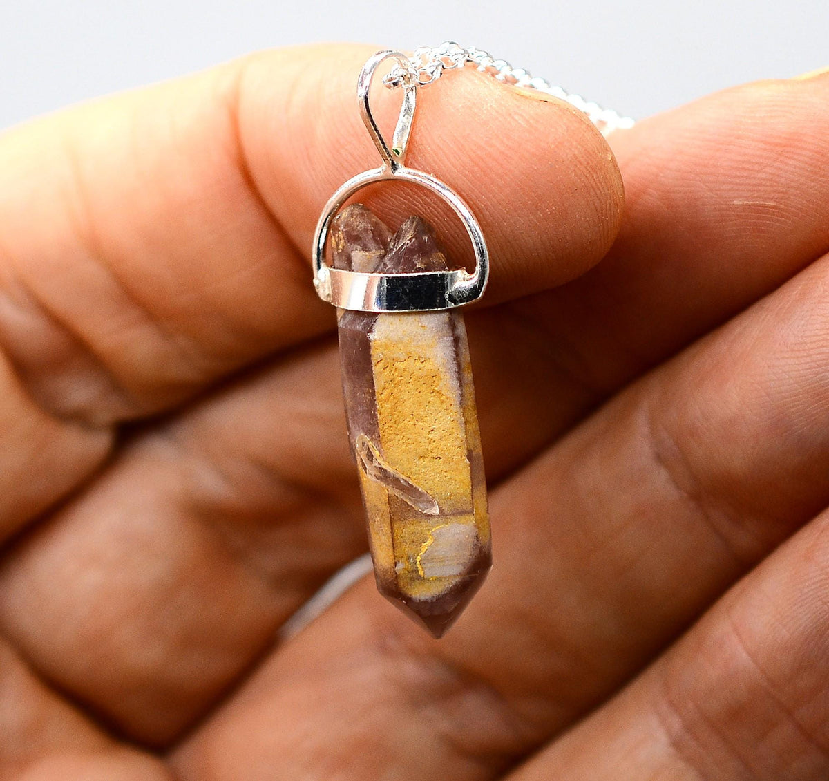Lithium Quartz DT Phantom Silver Pendant