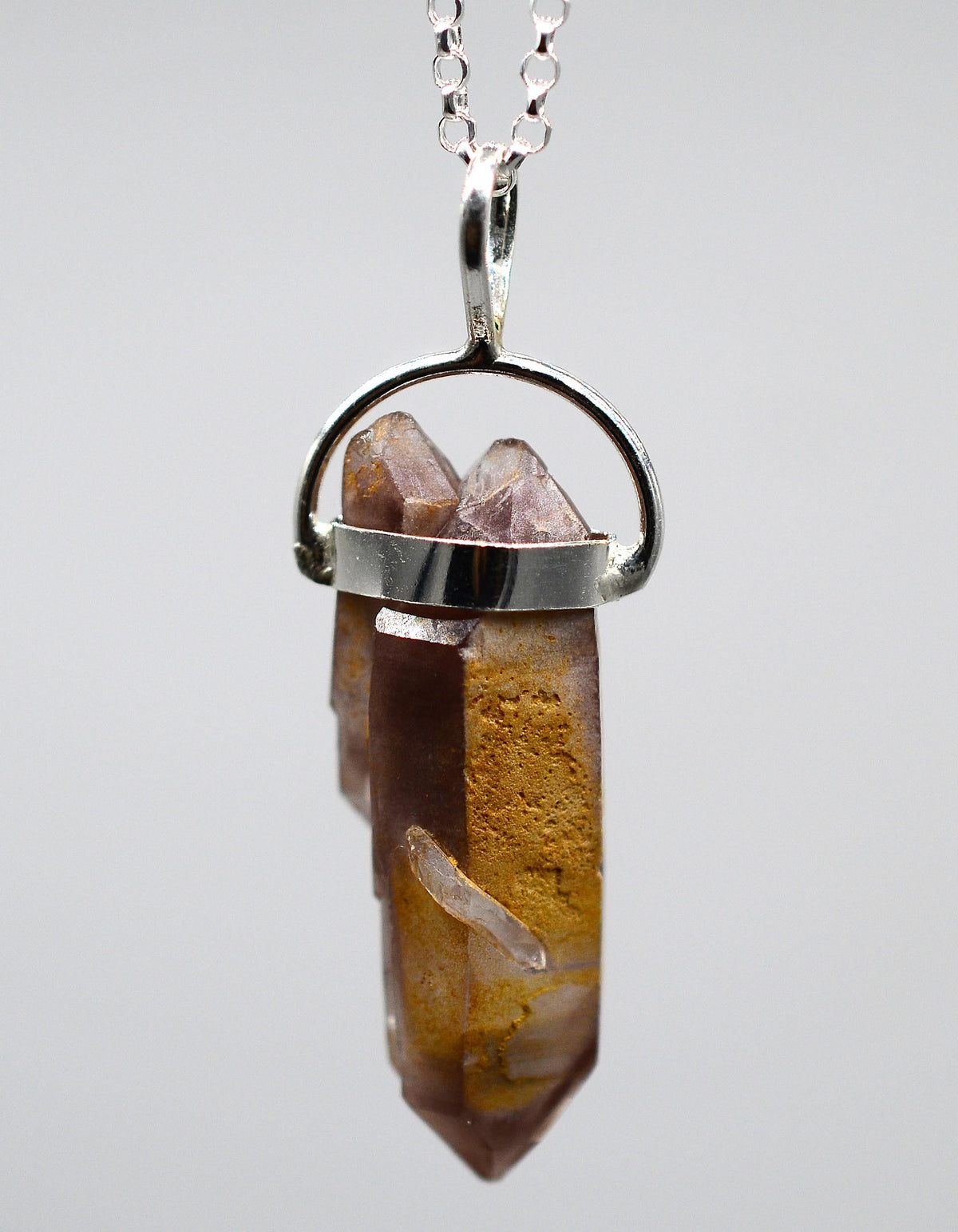 Lithium Quartz DT Phantom Silver Pendant