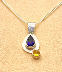 Handmade Amethyst and Citrine Sterling Silver Pendant