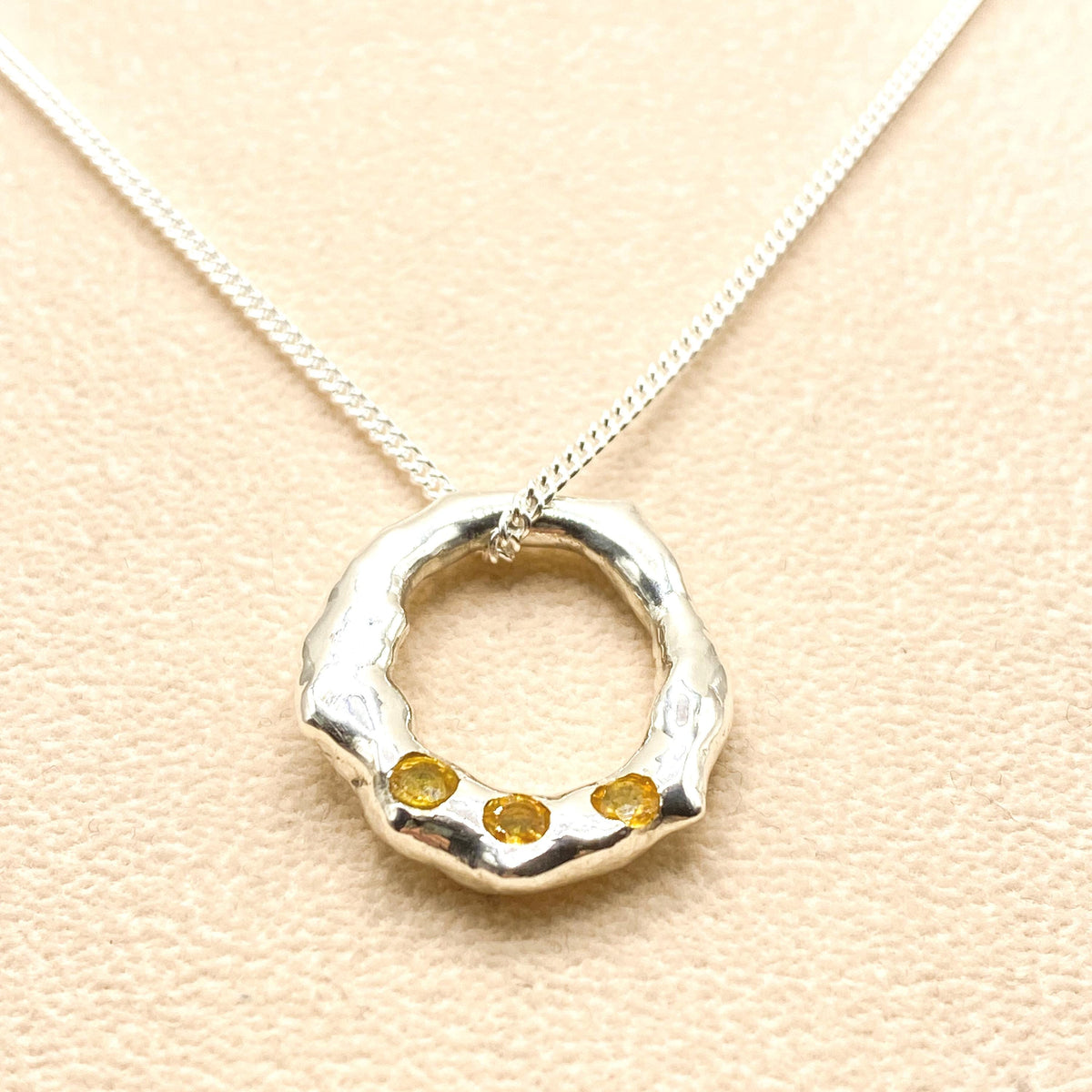 Molten Sterling Silver Yellow Sapphire Halo Pendant