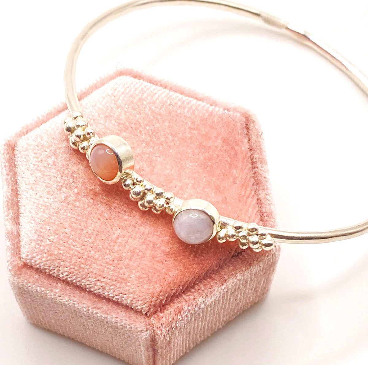 Lilac Jadeite and Opal Silver Bangle