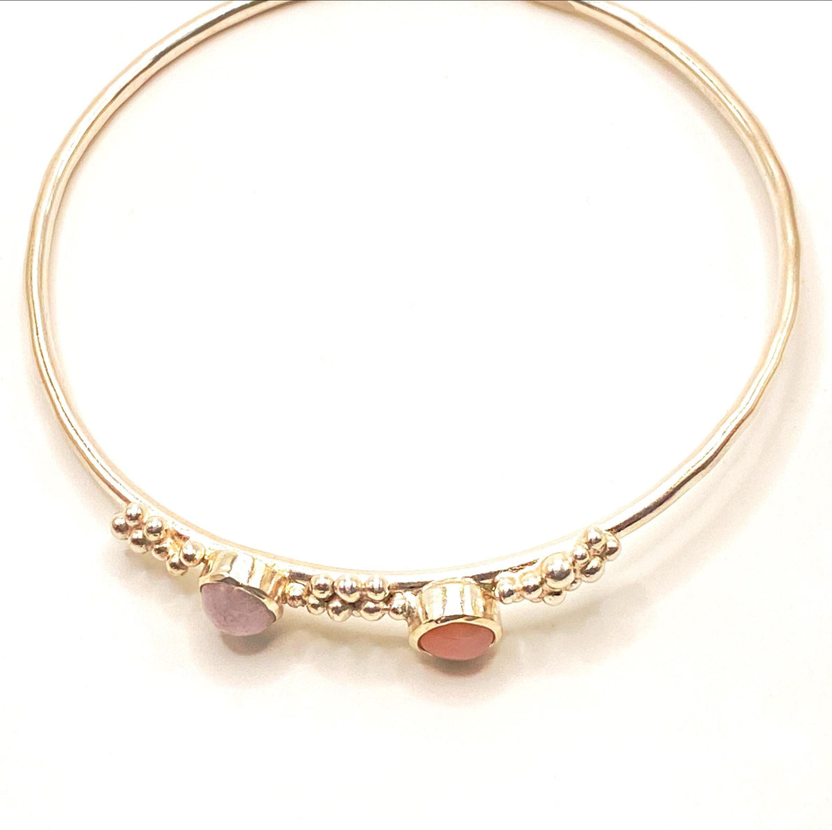 Lilac Jadeite and Opal Silver Bangle